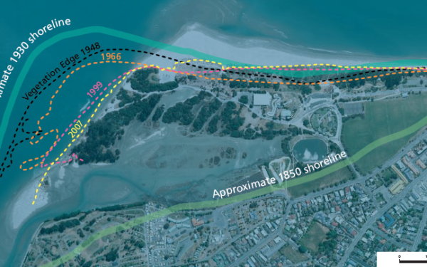 Graphic showing changing shoreline at Tahunanui